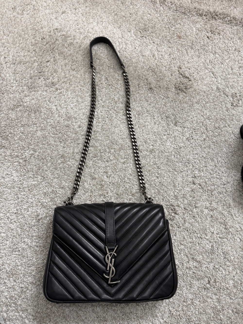 Yves Saint Laurent Black Quilted Leather Shoulder Bag with Chain Strap
